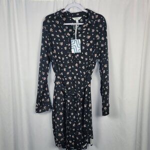 Market & Spruce Long Sleeve Shirt Dress Women's Size 1X Black & Pink Floral NEW